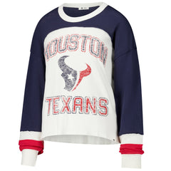 Houston Texans '47 Women's Double Header Curve Raglan Long Sleeve Crop Top - Cream - 47 brand