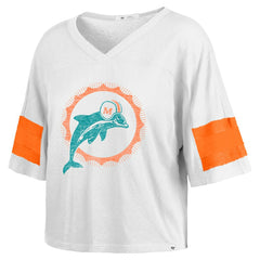 Miami Dolphins '47 Women's Double Header Scout Cropped V-Neck T-Shirt - White - 47 brand