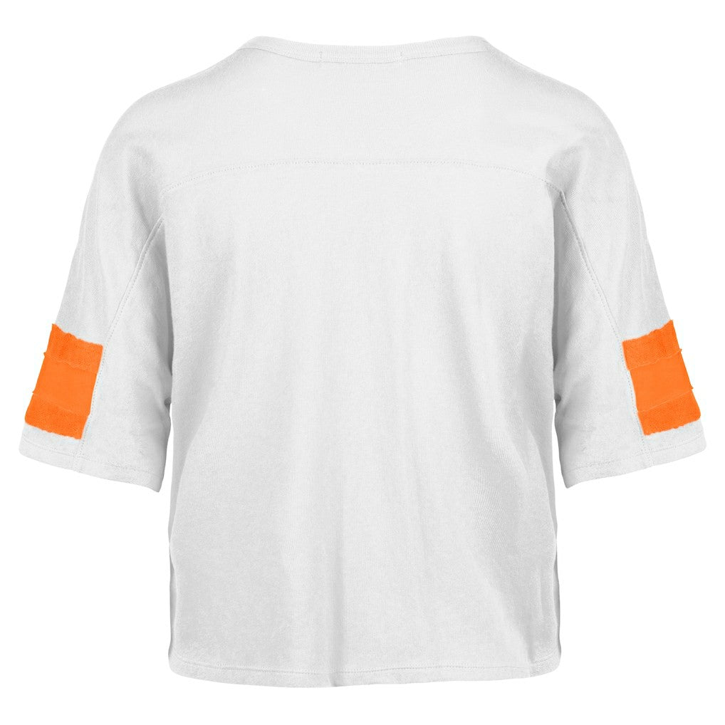 Miami Dolphins '47 Women's Double Header Scout Cropped V-Neck T-Shirt - White - 47 brand