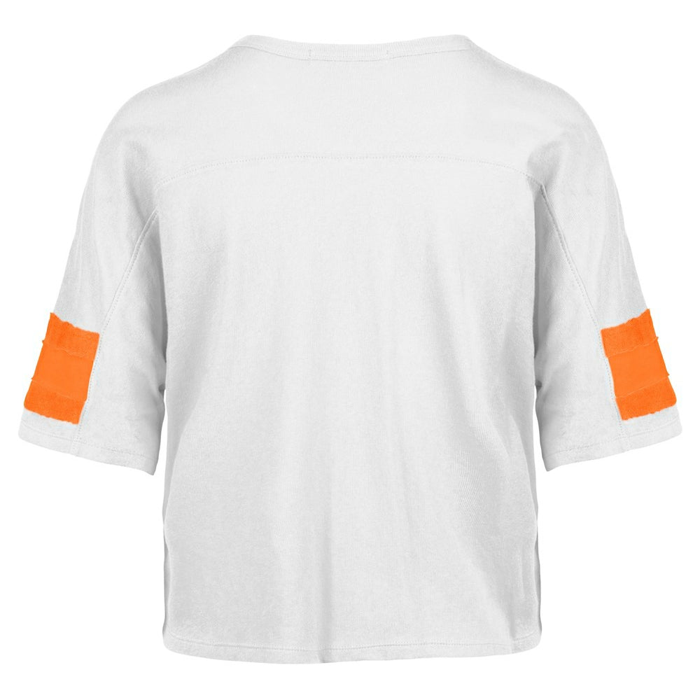 Miami Dolphins '47 Women's Double Header Scout Cropped V-Neck T-Shirt - White - 47 brand