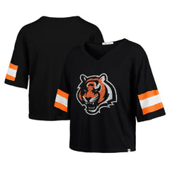 Cincinnati Bengals '47 Women's Double Header Scout Cropped V-Neck T-Shirt - Black - 47 brand