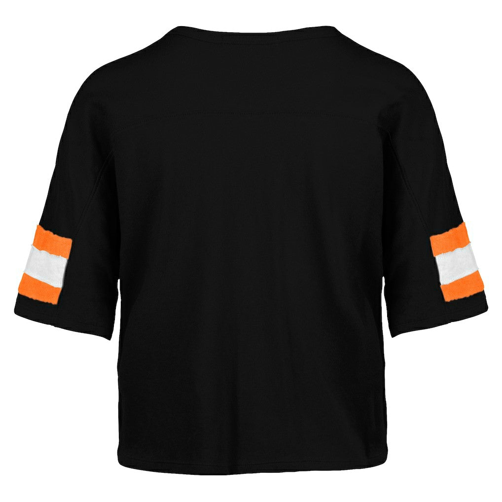 Cincinnati Bengals '47 Women's Double Header Scout Cropped V-Neck T-Shirt - Black - 47 brand