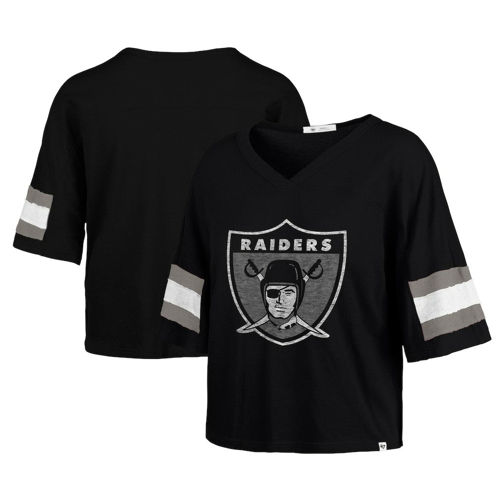 Las Vegas Raiders '47 Women's Double Header Scout Cropped V-Neck T-Shirt - Black - 47 brand