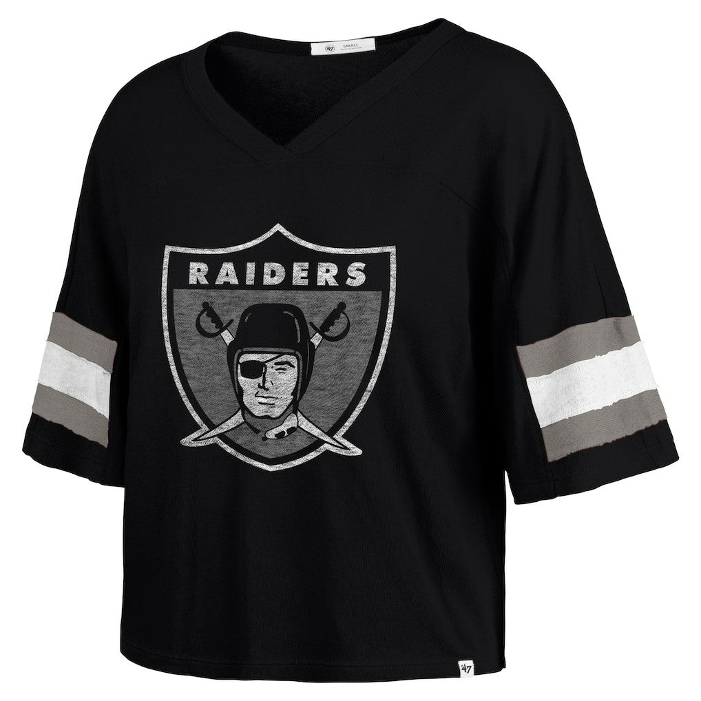 Las Vegas Raiders '47 Women's Double Header Scout Cropped V-Neck T-Shirt - Black - 47 brand