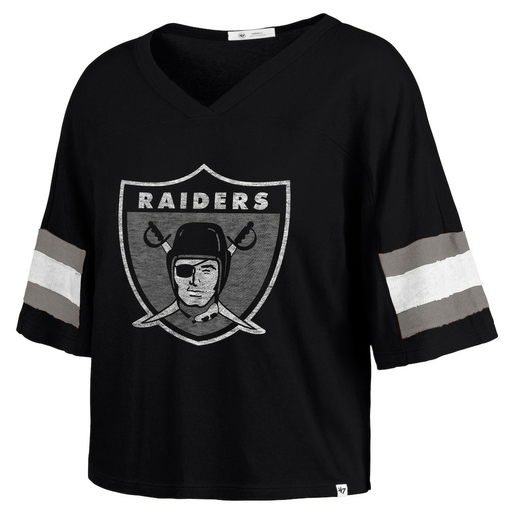 Las Vegas Raiders '47 Women's Double Header Scout Cropped V-Neck T-Shirt - Black - 47 brand