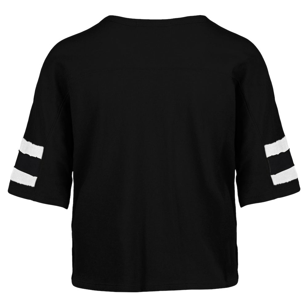 New York Jets '47 Women's Double Header Scout Cropped V-Neck T-Shirt - Black - 47 brand