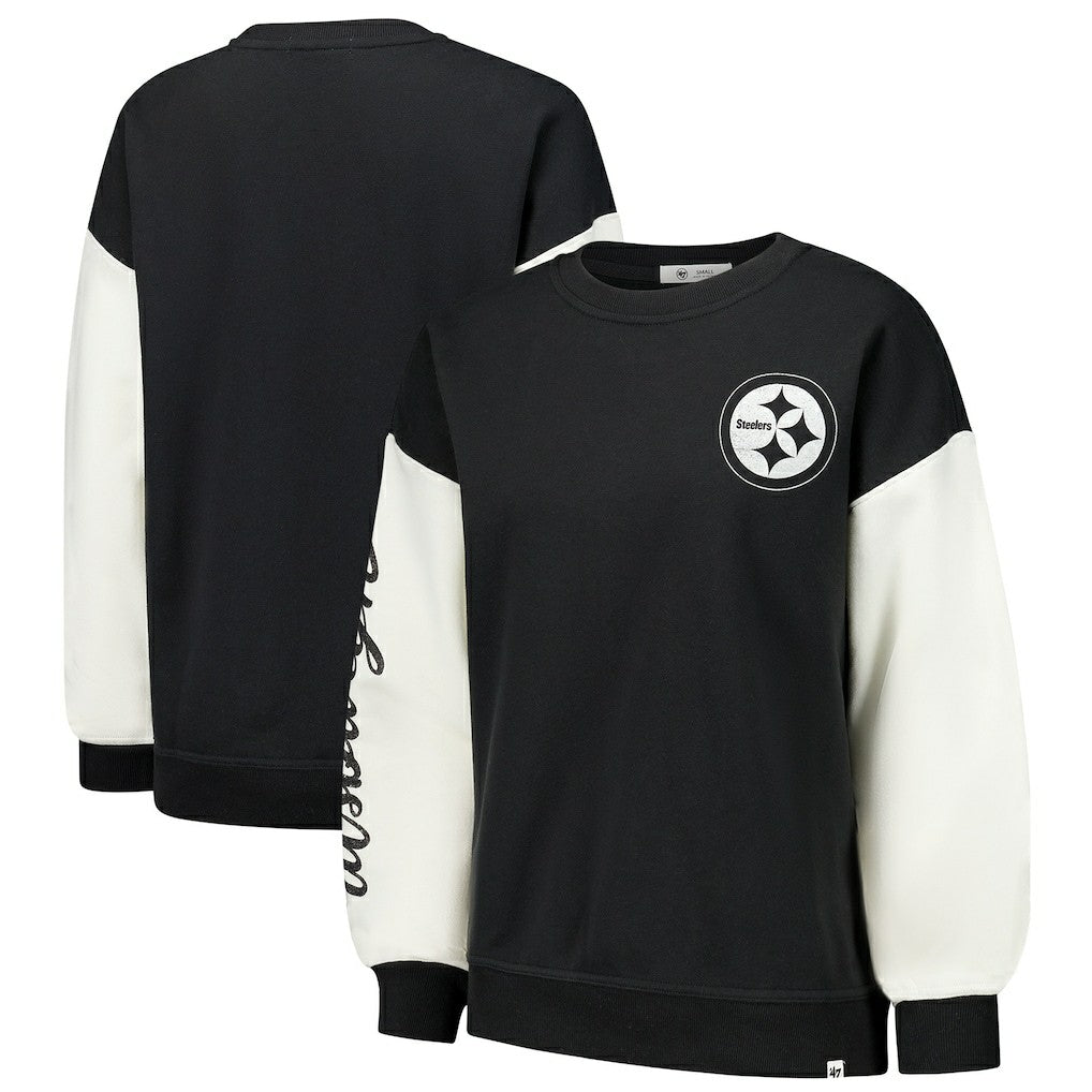 Pittsburgh Steelers '47 Women's Double Header Rise Andie Pullover Sweatshirt - Black - 47 brand