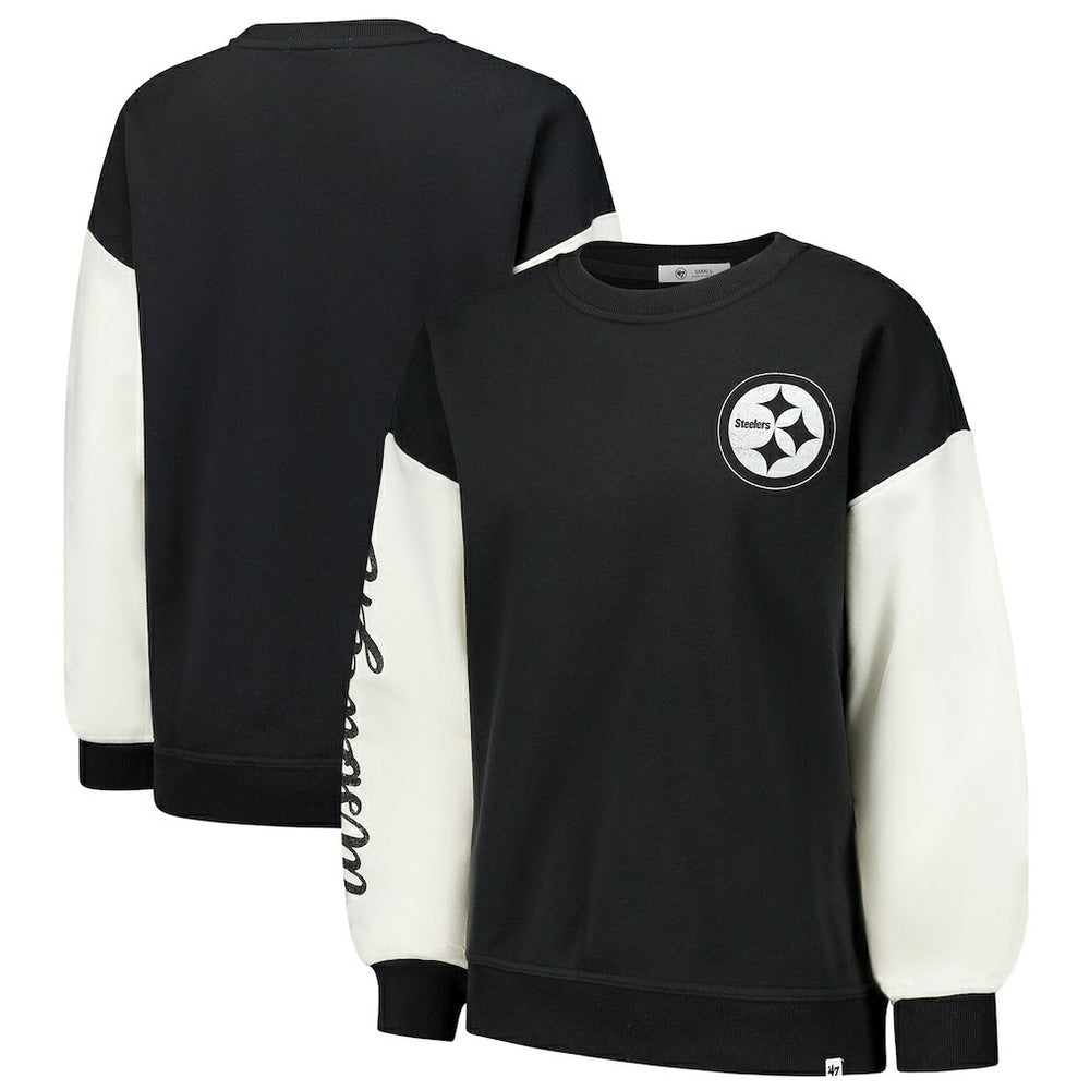 Pittsburgh Steelers '47 Women's Double Header Rise Andie Pullover Sweatshirt - Black - 47 brand