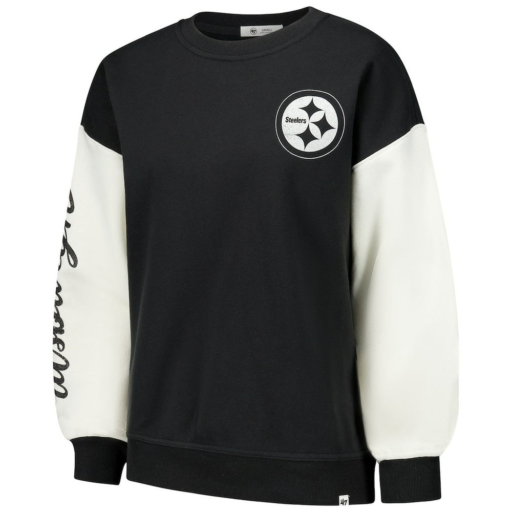 Pittsburgh Steelers '47 Women's Double Header Rise Andie Pullover Sweatshirt - Black - 47 brand
