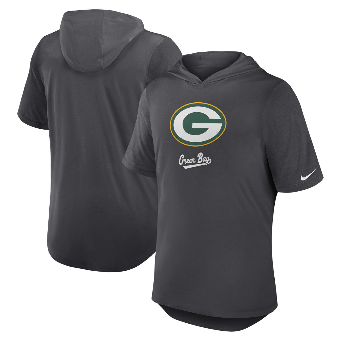 Green Bay Packers Tri-Blend Performance Hoodie T-Shirt - Anthracite - Nike