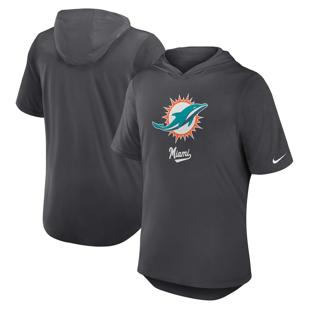 Miami Dolphins Tri-Blend Performance Hoodie T-Shirt - Anthracite - Nike
