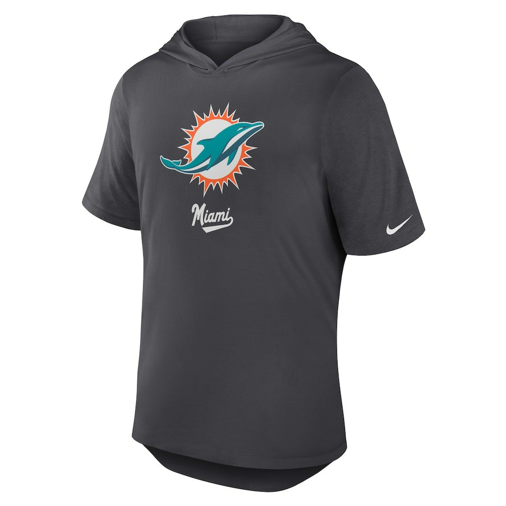 Miami Dolphins Tri-Blend Performance Hoodie T-Shirt - Anthracite - Nike