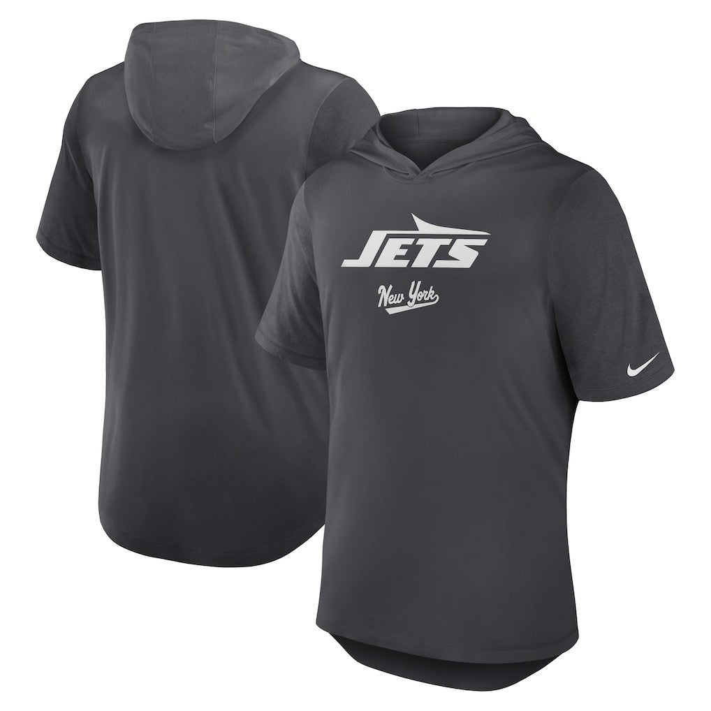 New York Jets Tri-Blend Performance Hoodie T-Shirt - Anthracite - Nike
