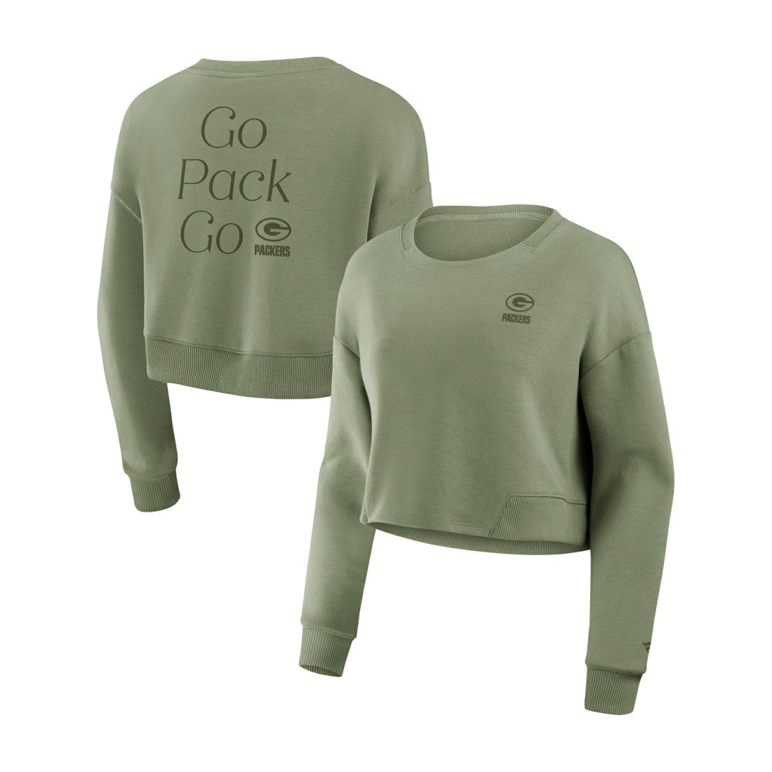 Green Bay Packers Women's Studio Tri-Blend Cropped Pullover Sweatshirt - Olive - Fanatics