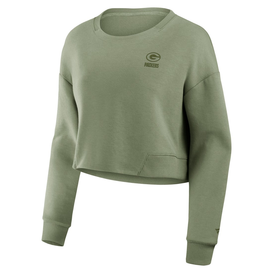 Green Bay Packers Women's Studio Tri-Blend Cropped Pullover Sweatshirt - Olive - Fanatics