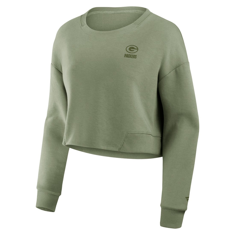 Green Bay Packers Women's Studio Tri-Blend Cropped Pullover Sweatshirt - Olive - Fanatics