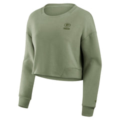 Green Bay Packers Women's Studio Tri-Blend Cropped Pullover Sweatshirt - Olive - Fanatics