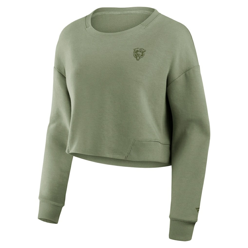 Chicago Bears Women's Studio Tri-Blend Cropped Pullover Sweatshirt - Olive - Fanatics