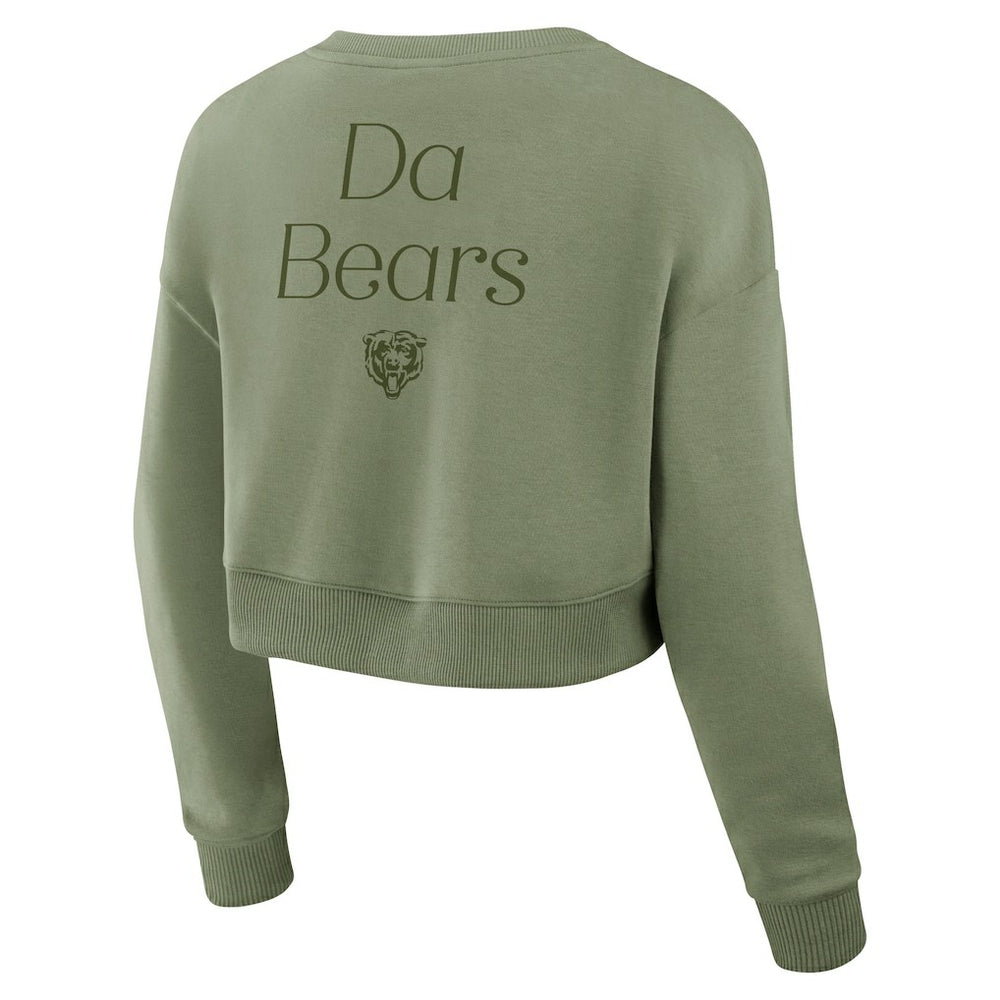 Chicago Bears Women's Studio Tri-Blend Cropped Pullover Sweatshirt - Olive - Fanatics