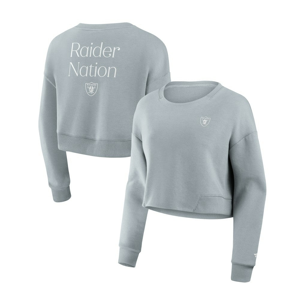 Las Vegas Raiders Women's Studio Tri-Blend Cropped Pullover Sweatshirt - Gray - Fanatics