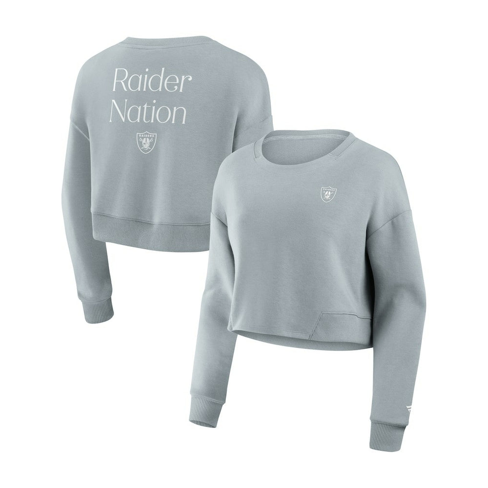 Las Vegas Raiders Women's Studio Tri-Blend Cropped Pullover Sweatshirt - Gray - Fanatics