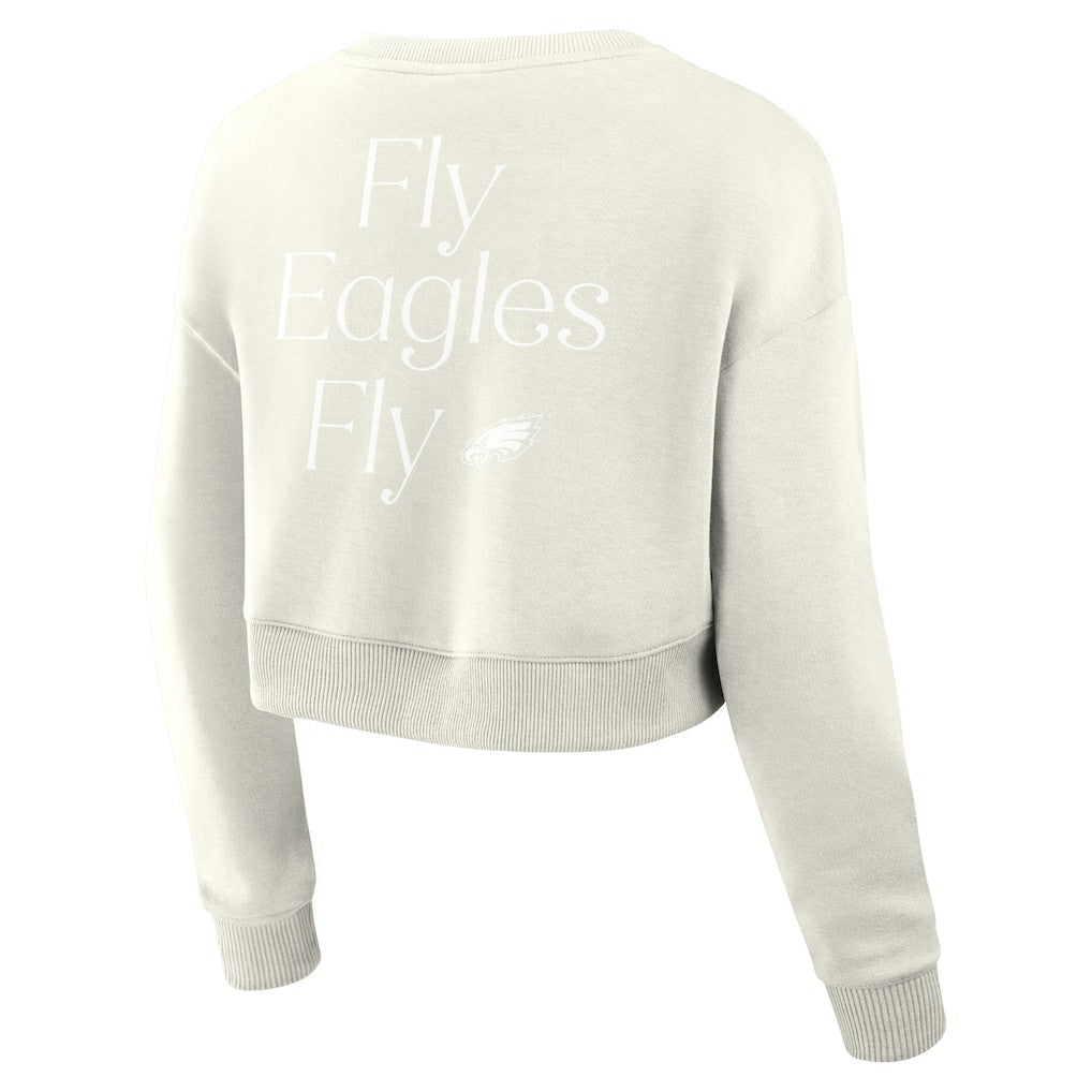 Philadelphia Eagles Women's Studio Tri-Blend Cropped Pullover Sweatshirt - Cream - Fanatics
