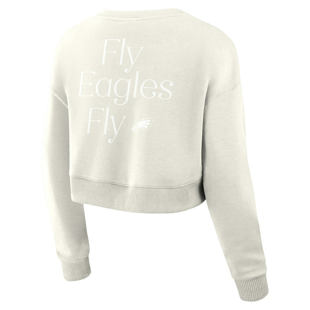 Philadelphia Eagles Women's Studio Tri-Blend Cropped Pullover Sweatshirt - Cream - Fanatics