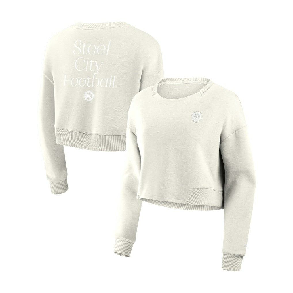 Pittsburgh Steelers Women's Studio Tri-Blend Cropped Pullover Sweatshirt - Cream - Fanatics