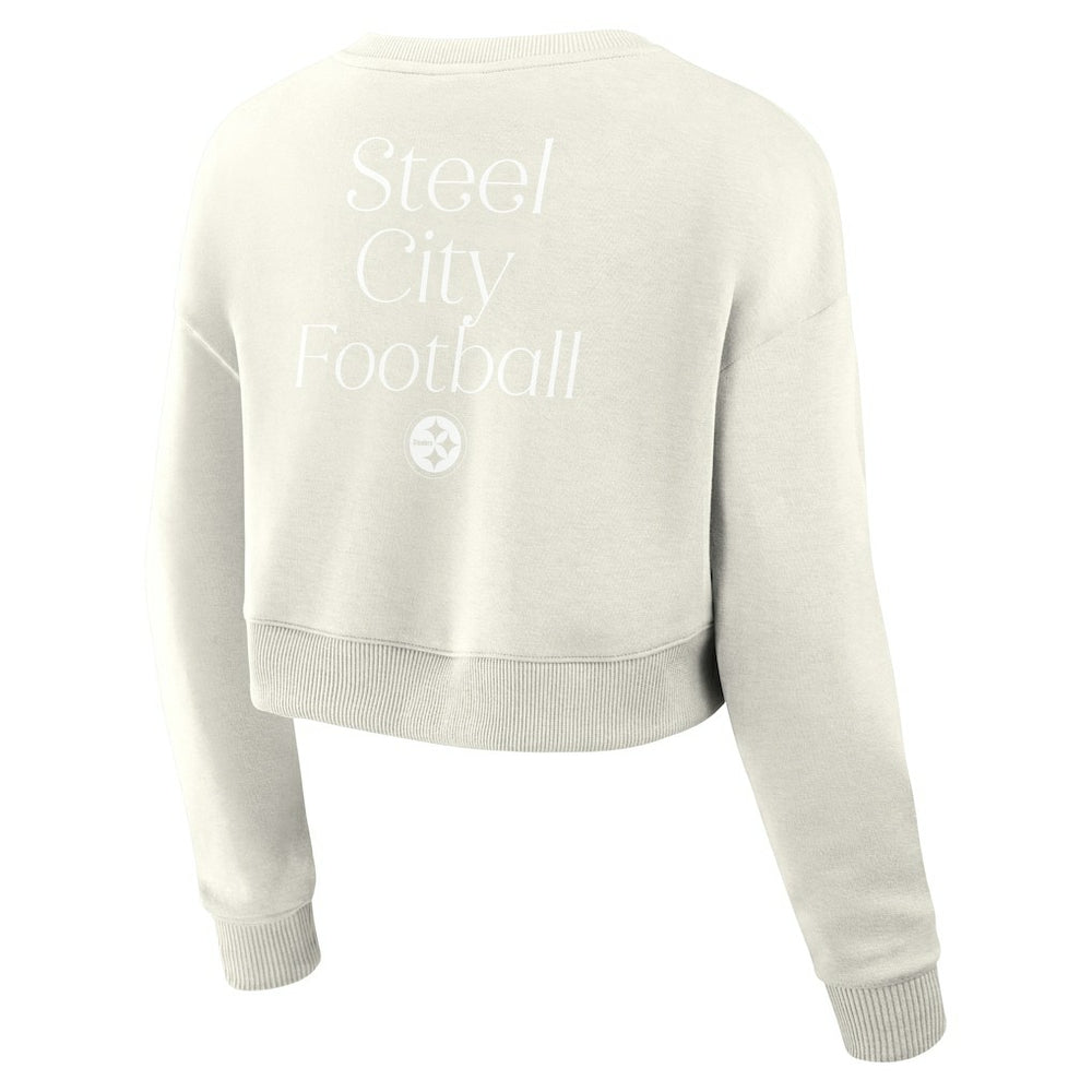 Pittsburgh Steelers Women's Studio Tri-Blend Cropped Pullover Sweatshirt - Cream - Fanatics