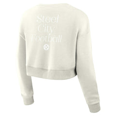 Pittsburgh Steelers Women's Studio Tri-Blend Cropped Pullover Sweatshirt - Cream - Fanatics