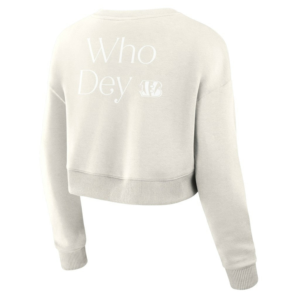 Cincinnati Bengals Women's Studio Tri-Blend Cropped Pullover Sweatshirt - Cream - Fanatics