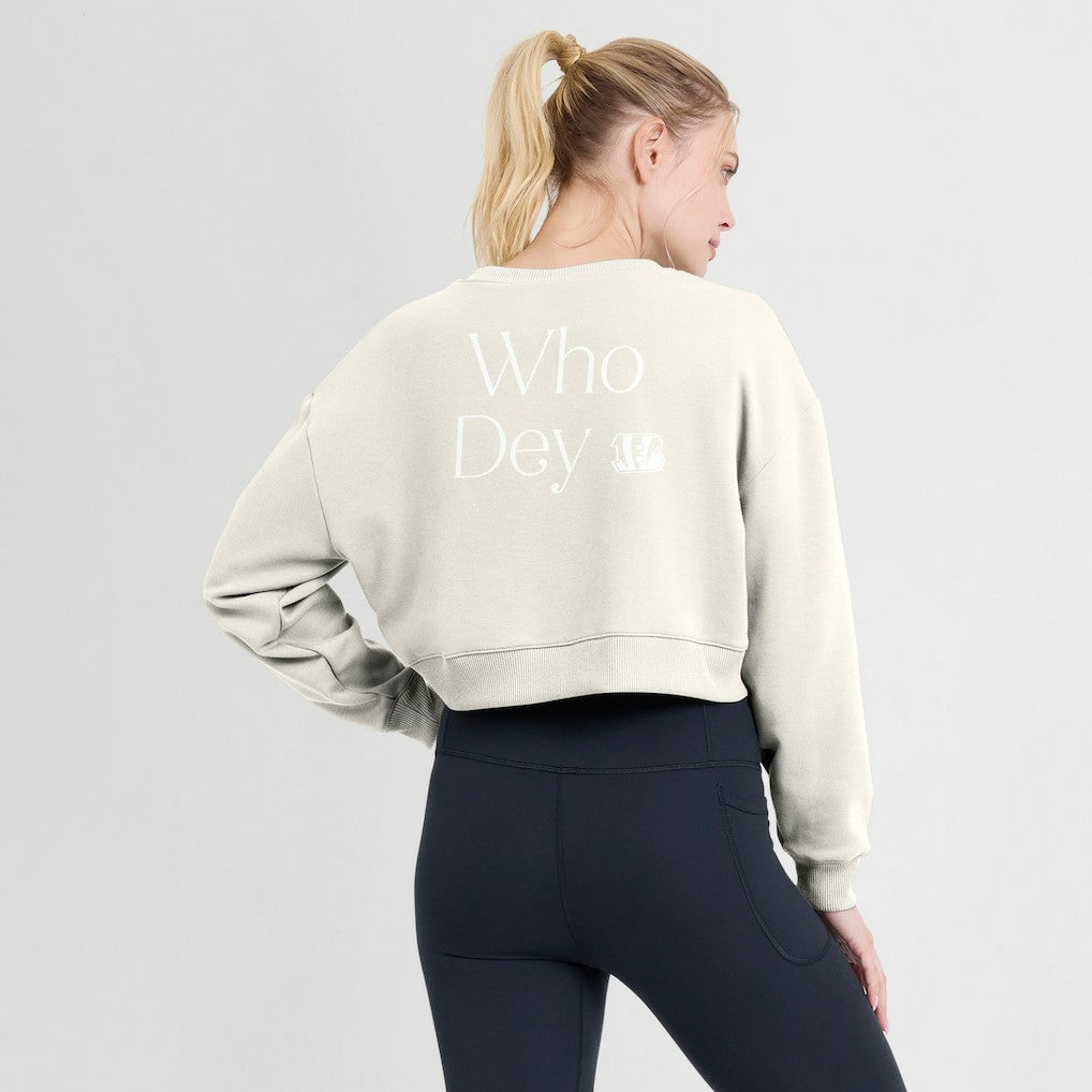 Cincinnati Bengals Women's Studio Tri-Blend Cropped Pullover Sweatshirt - Cream - Fanatics