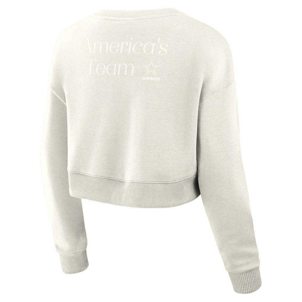 Dallas Cowboys Women's Studio Tri-Blend Cropped Pullover Sweatshirt - Cream - Fanatics