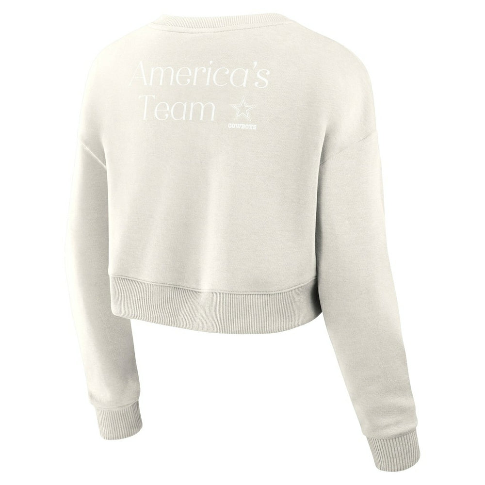 Dallas Cowboys Women's Studio Tri-Blend Cropped Pullover Sweatshirt - Cream - Fanatics