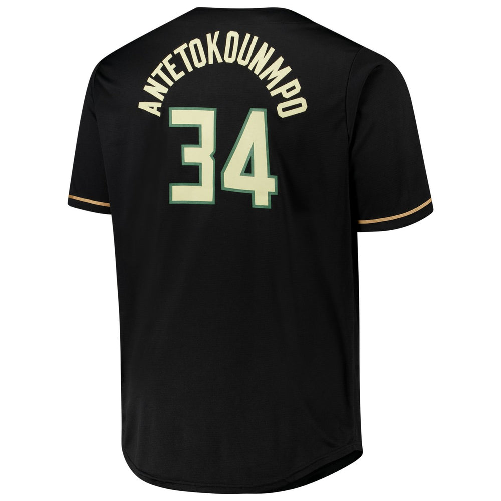Giannis Antetokounmpo Milwaukee Bucks Profile Big & Tall Name & Number Button-Up Jersey Black