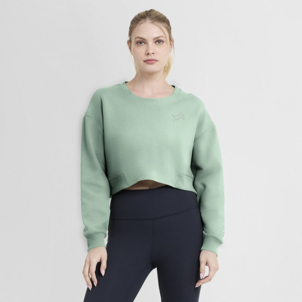 Detroit Lions Women's Studio Tri-Blend Cropped Pullover Sweatshirt - Mint - Fanatics