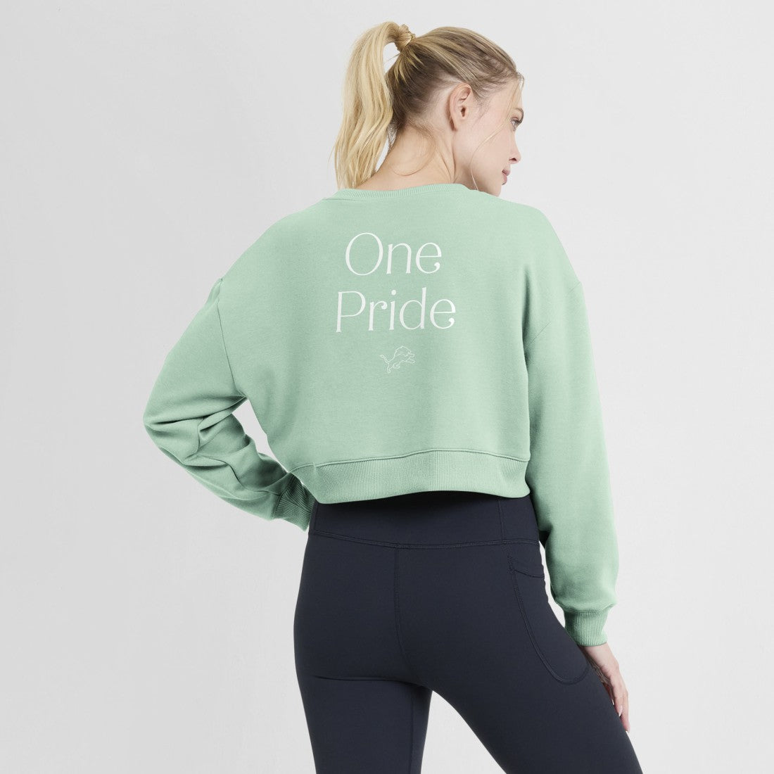 Detroit Lions Women's Studio Tri-Blend Cropped Pullover Sweatshirt - Mint - Fanatics