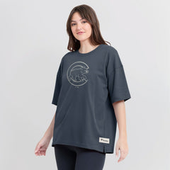 Chicago Cubs Fanatics Women's Oversized Elements Raw Edge Future Ground T-Shirt Near Me