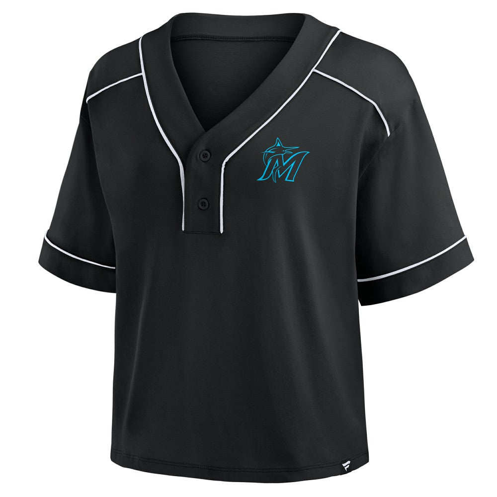 Miami Marlins Fanatics Women's Oversized Champ Game Cropped  V-Neck T-Shirt Online