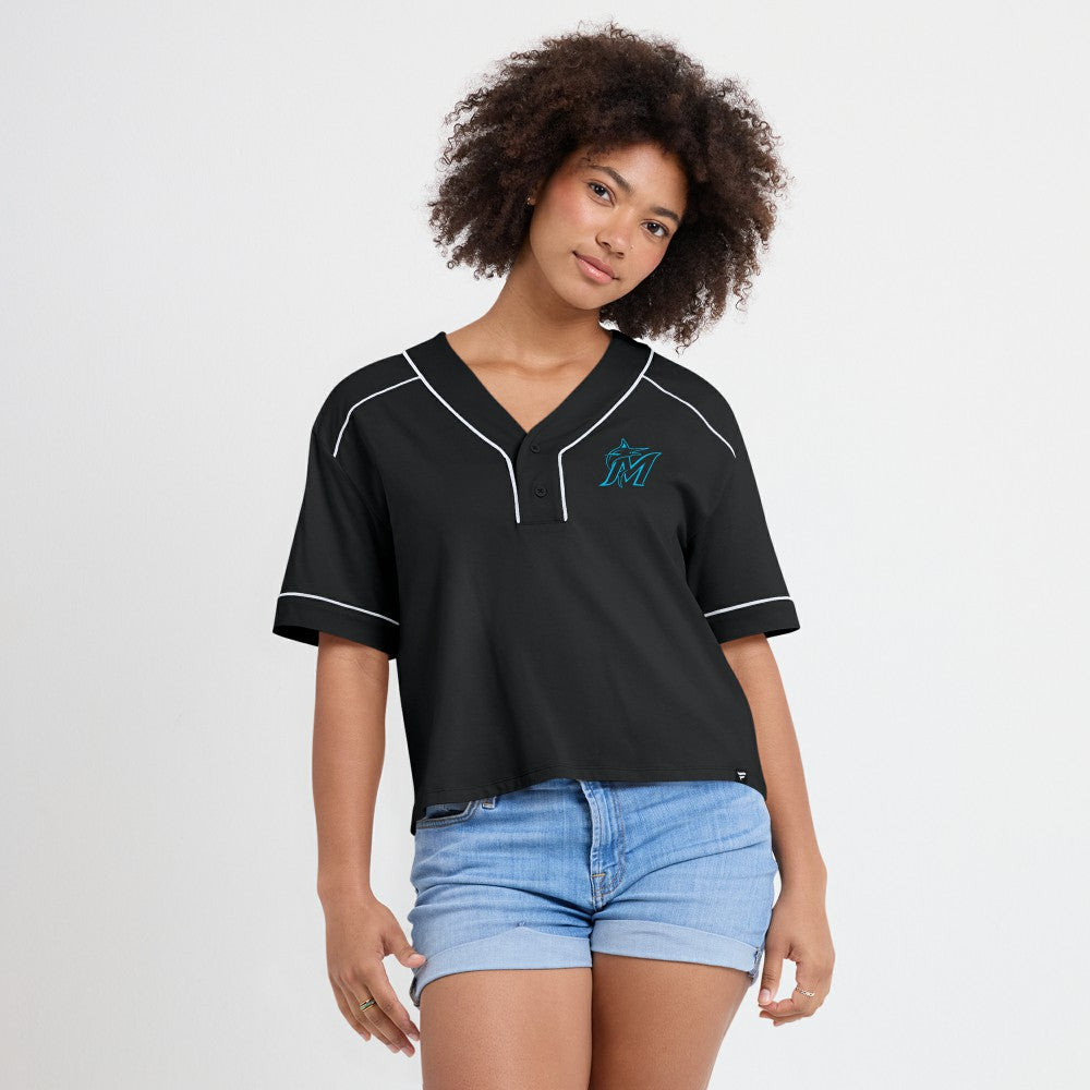 Miami Marlins Fanatics Women's Oversized Champ Game Cropped  V-Neck T-Shirt Online