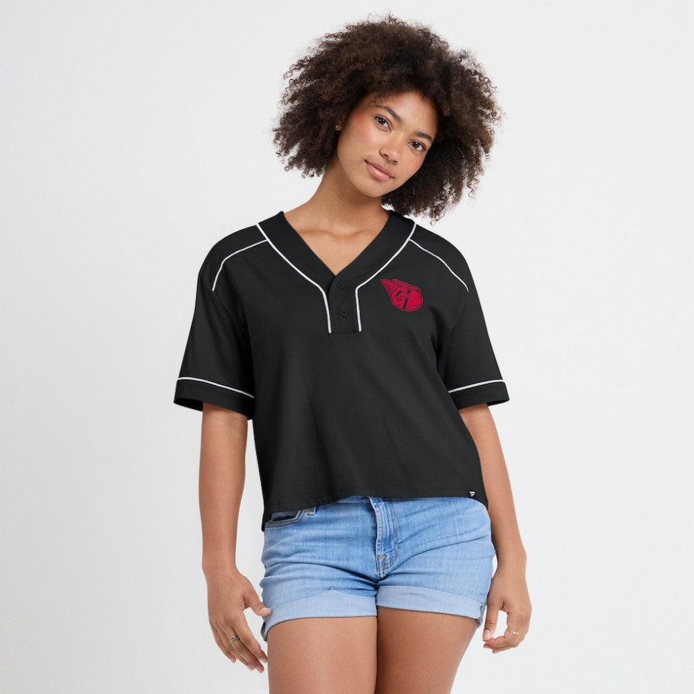 Cleveland Guardians Fanatics Women's Oversized Champ Game Cropped  V-Neck T-Shirt Online
