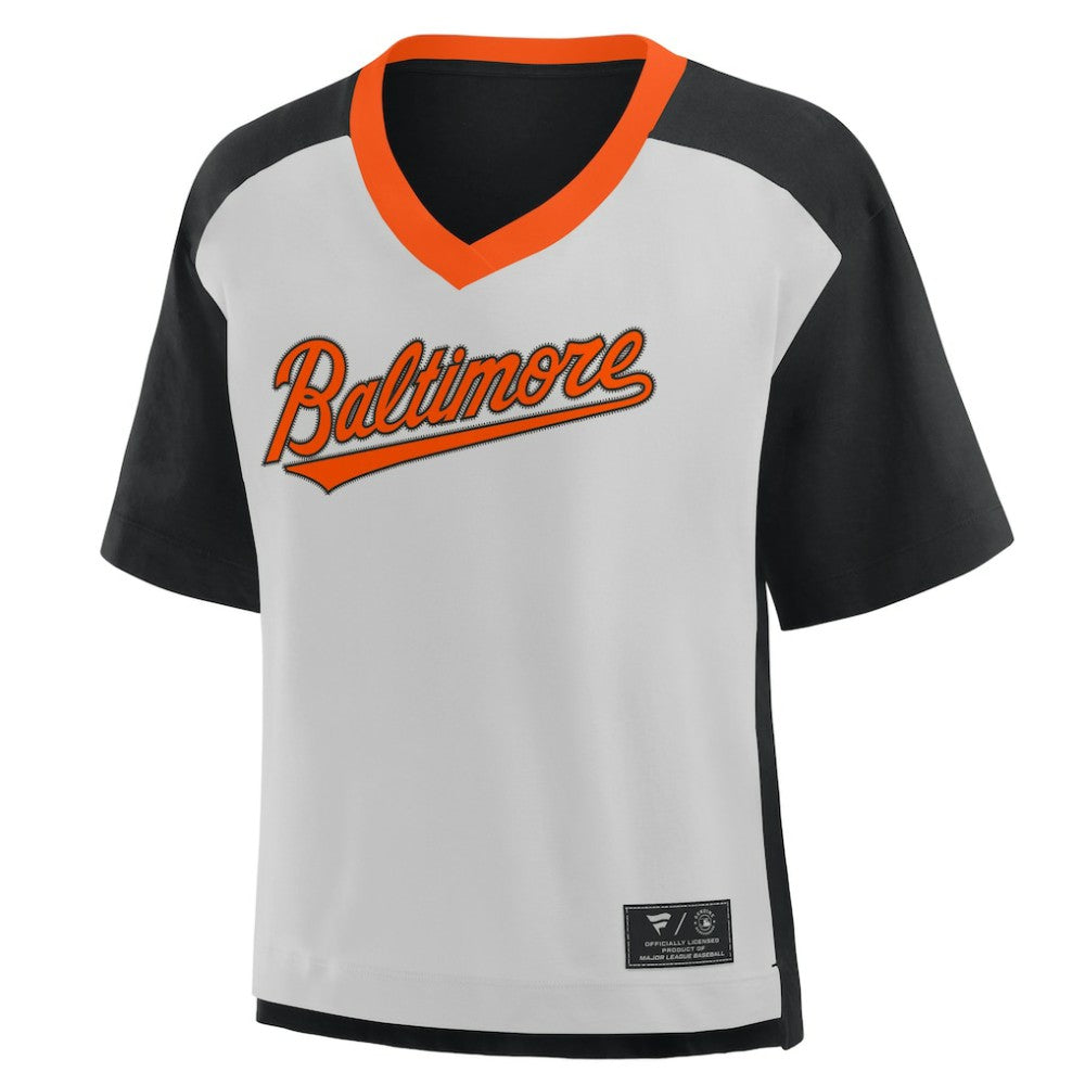 Baltimore Orioles Fanatics Oversized Race To Win V-Neck T-Shirt Outlet