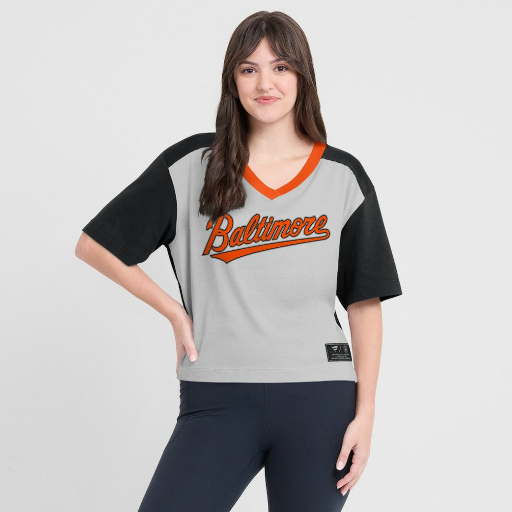 Baltimore Orioles Fanatics Oversized Race To Win V-Neck T-Shirt Outlet
