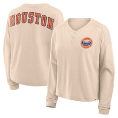Houston Astros Fanatics Women's Oversized Stadium Slub Long Sleeve Henley T-Shirt Outlet