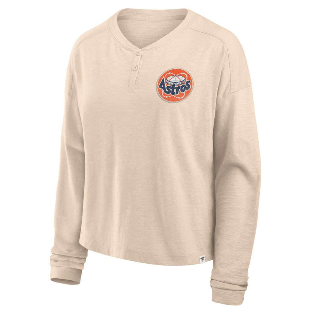 Houston Astros Fanatics Women's Oversized Stadium Slub Long Sleeve Henley T-Shirt Outlet