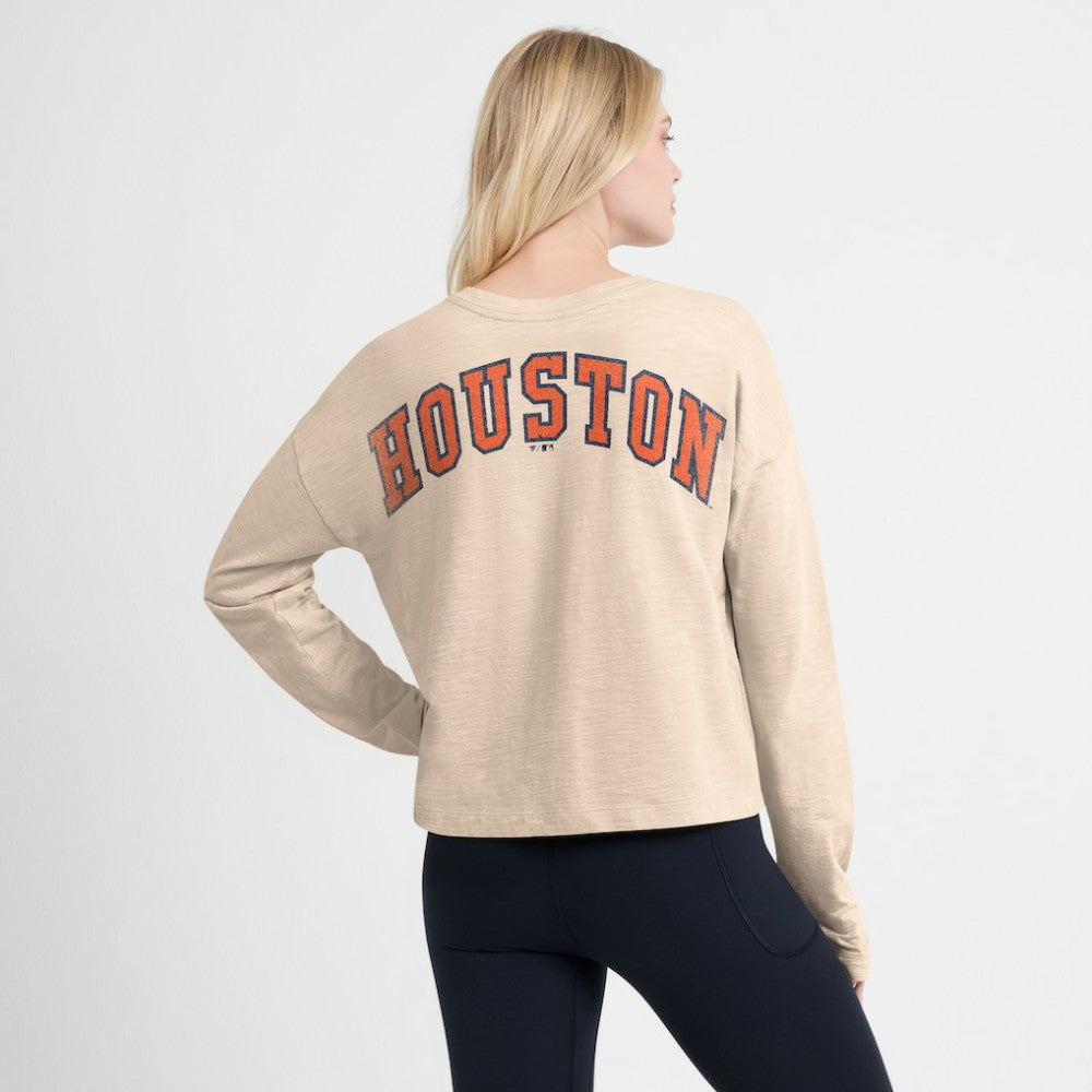 Houston Astros Fanatics Women's Oversized Stadium Slub Long Sleeve Henley T-Shirt Outlet