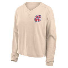 Atlanta Braves Fanatics Women's Oversized Stadium Slub Long Sleeve Henley T-Shirt Outlet