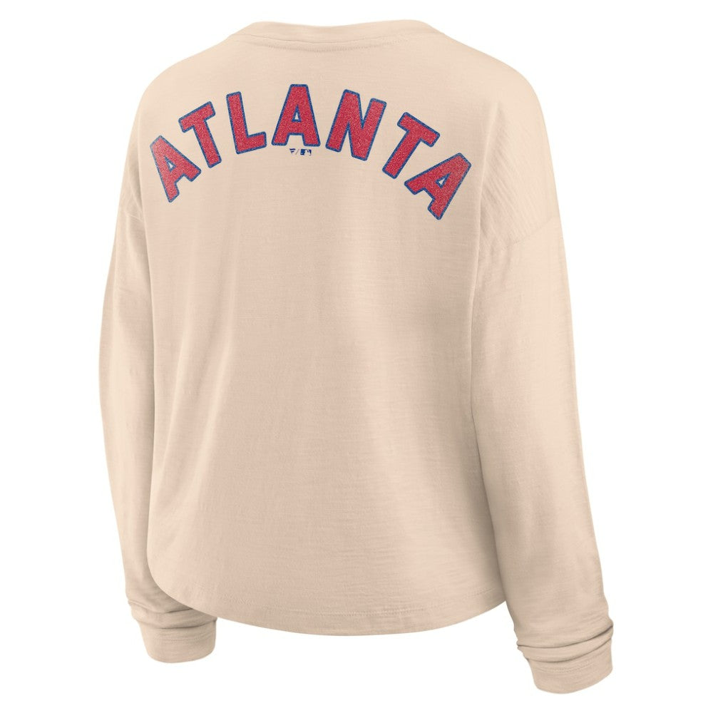 Atlanta Braves Fanatics Women's Oversized Stadium Slub Long Sleeve Henley T-Shirt Outlet