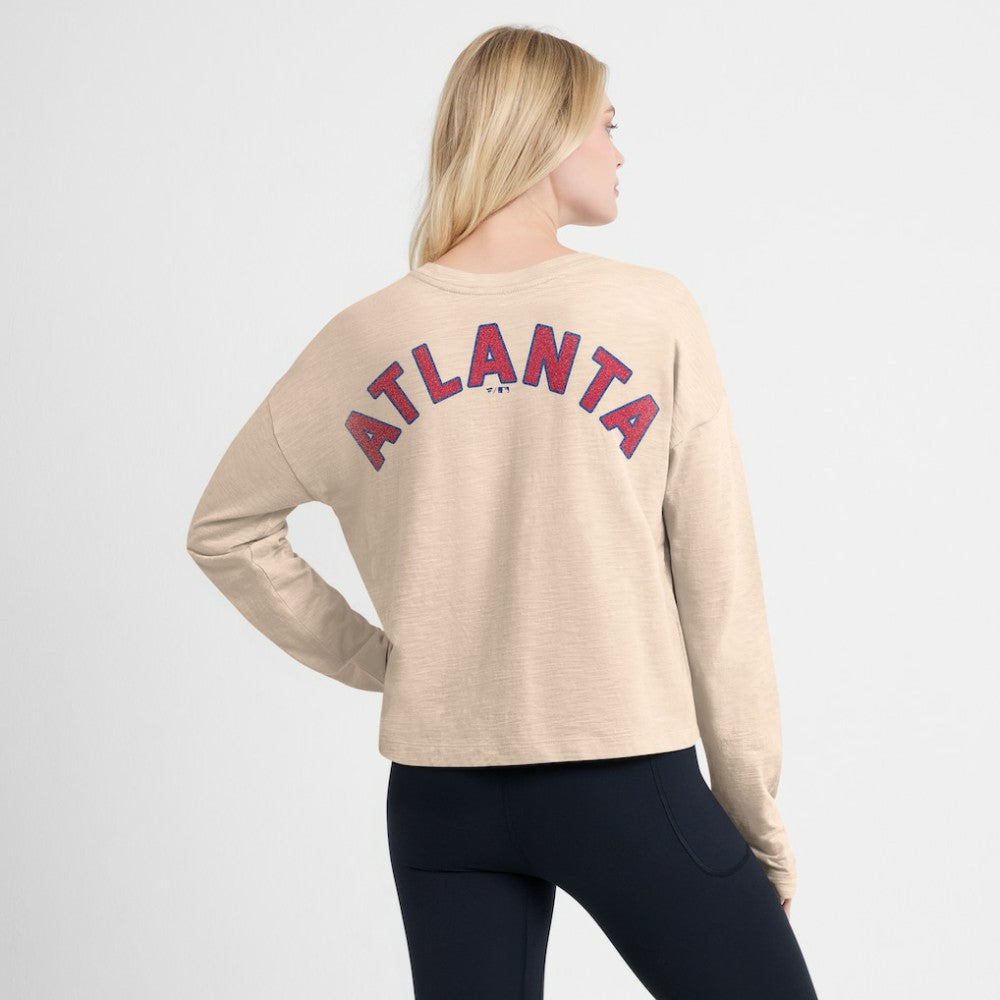 Atlanta Braves Fanatics Women's Oversized Stadium Slub Long Sleeve Henley T-Shirt Outlet
