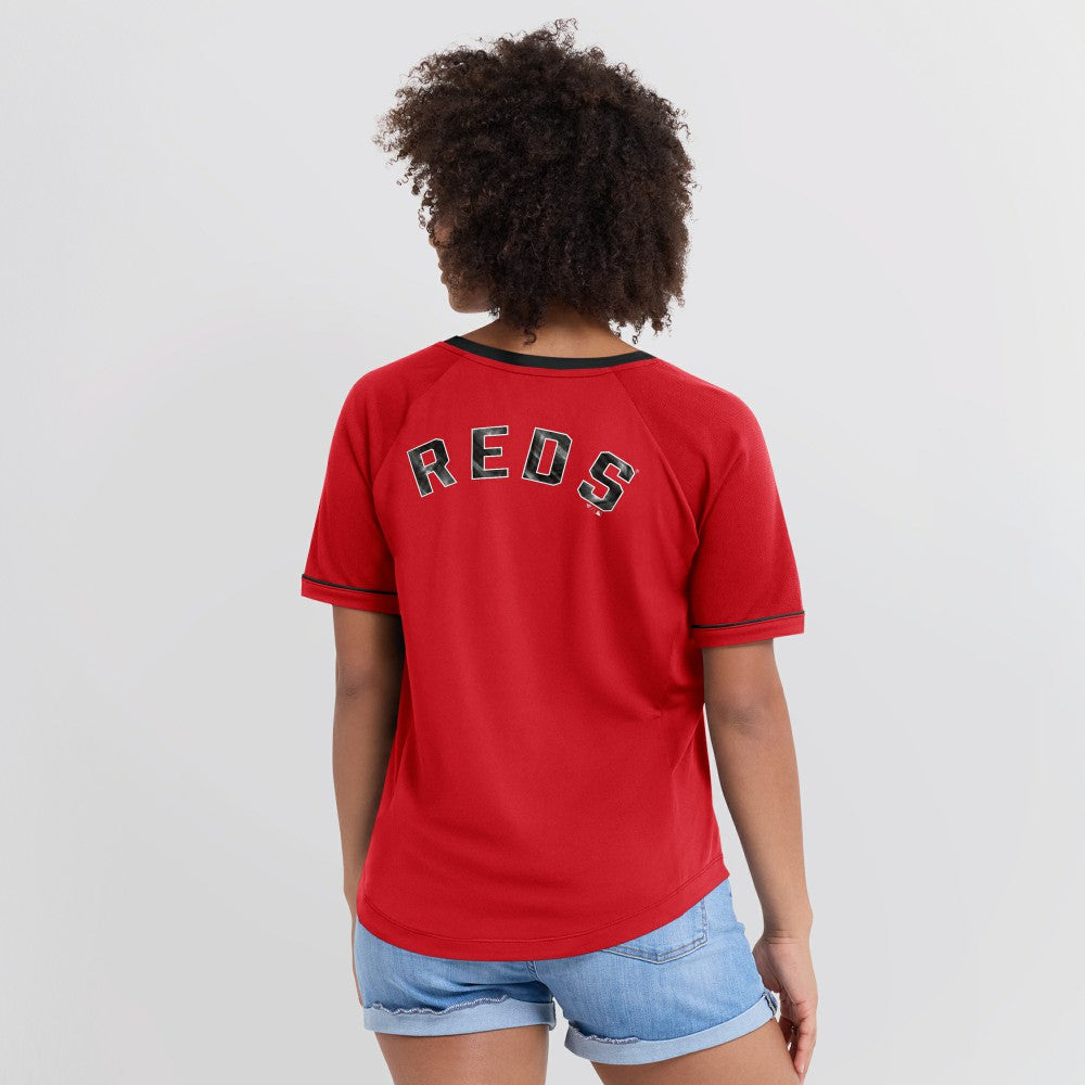 Cincinnati Reds Fanatics Women's League Diva Star Raglan V-Neck T-Shirt Near Me